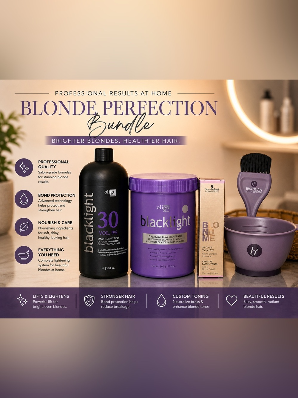 Oligo Blacklight + Schwarzkopf Blonde Toning Hair Color Salon Bundle